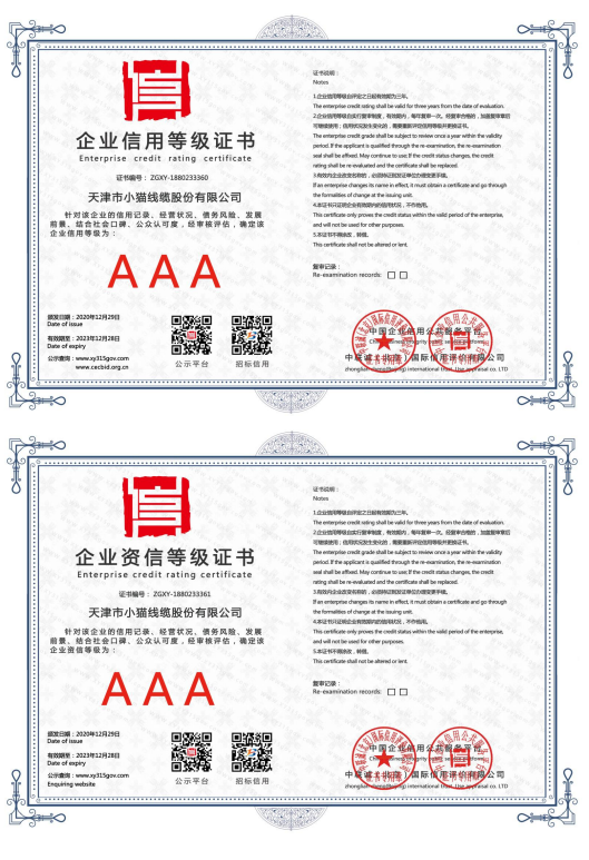 企業(yè)信用、咨信等級(jí)證書(shū)