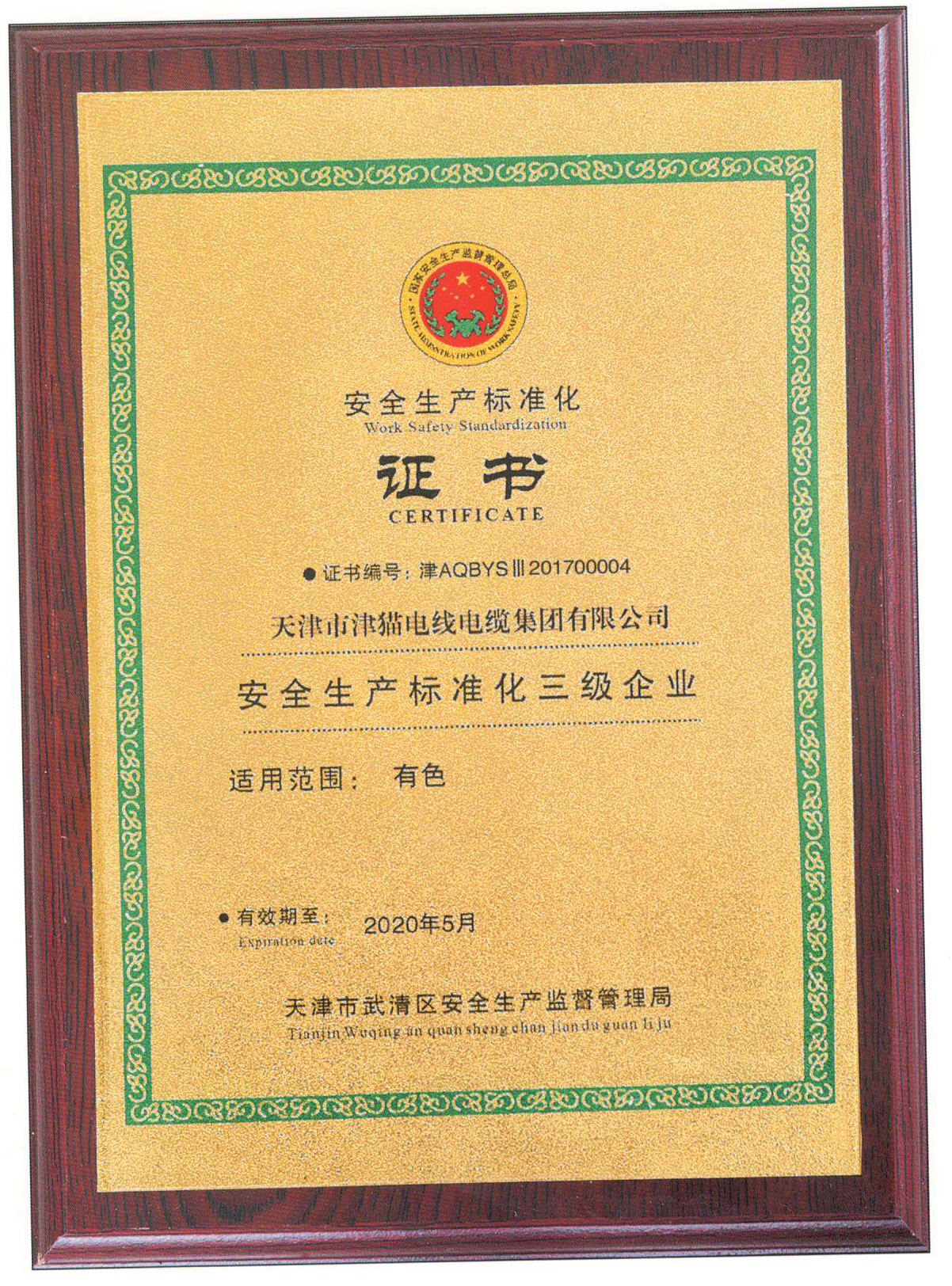 安全生產(chǎn)標(biāo)準(zhǔn)化三級(jí)企業(yè)